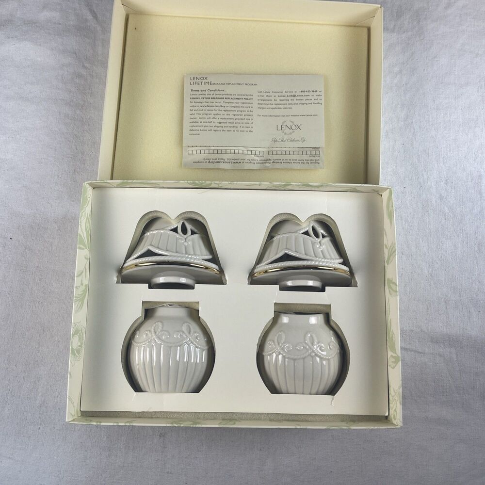 Lenox Great Giftables Carved Tea Light Ivory Candle Lamps - Set Of 2- New Other